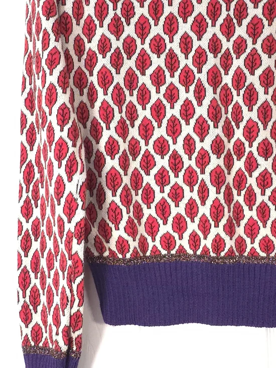 RED Valentino Red Leaf Jacquard Knit Sweater Retro Purple Trim S - Picture 7 of 13